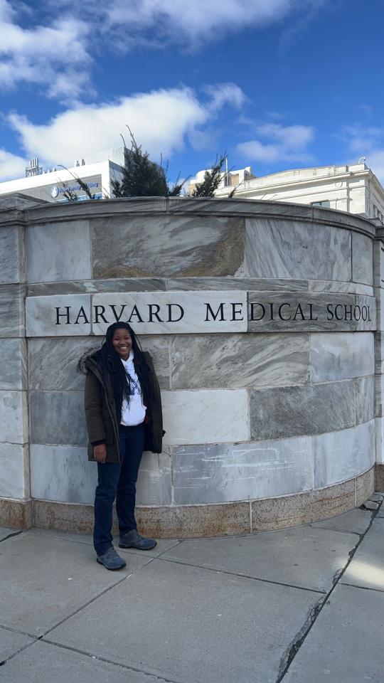 Gabrielle Hunter outside Harvard Medical School