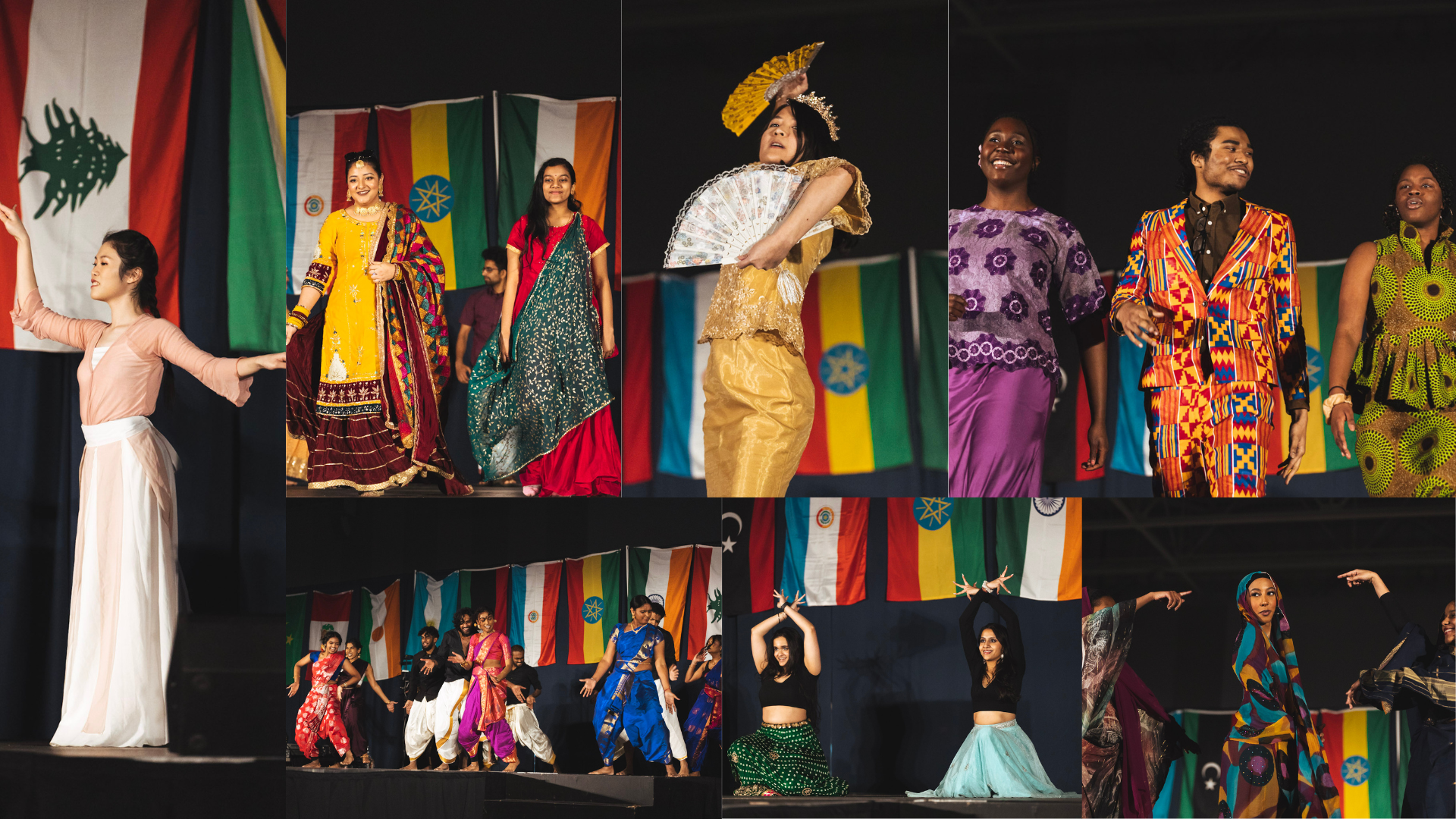 Collage of students on stage showcasing their culture at Scarborough to the World event at UTSC