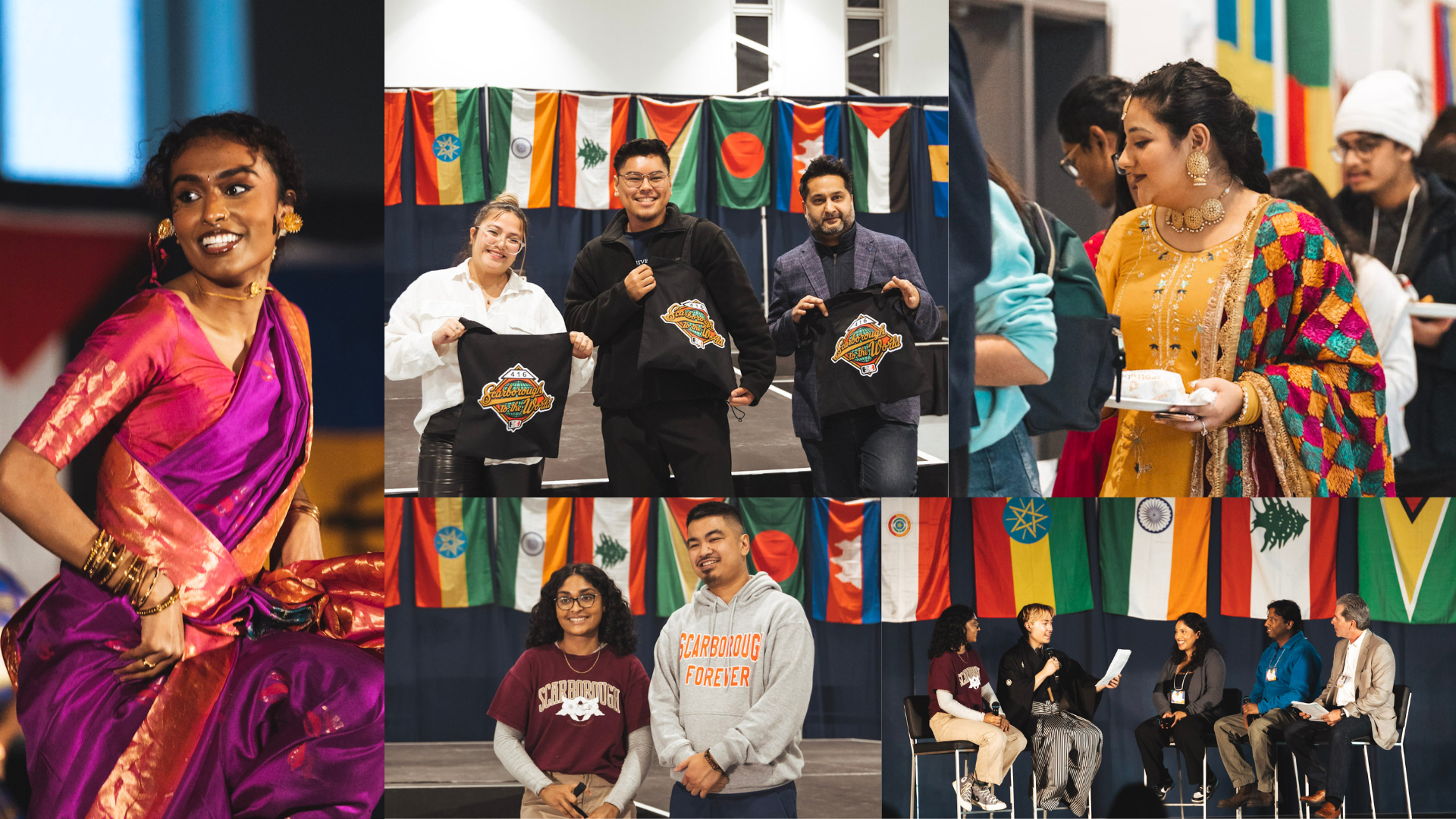 Collage of students and Dean of Student Experience at Scarborough to the World event at UTSC