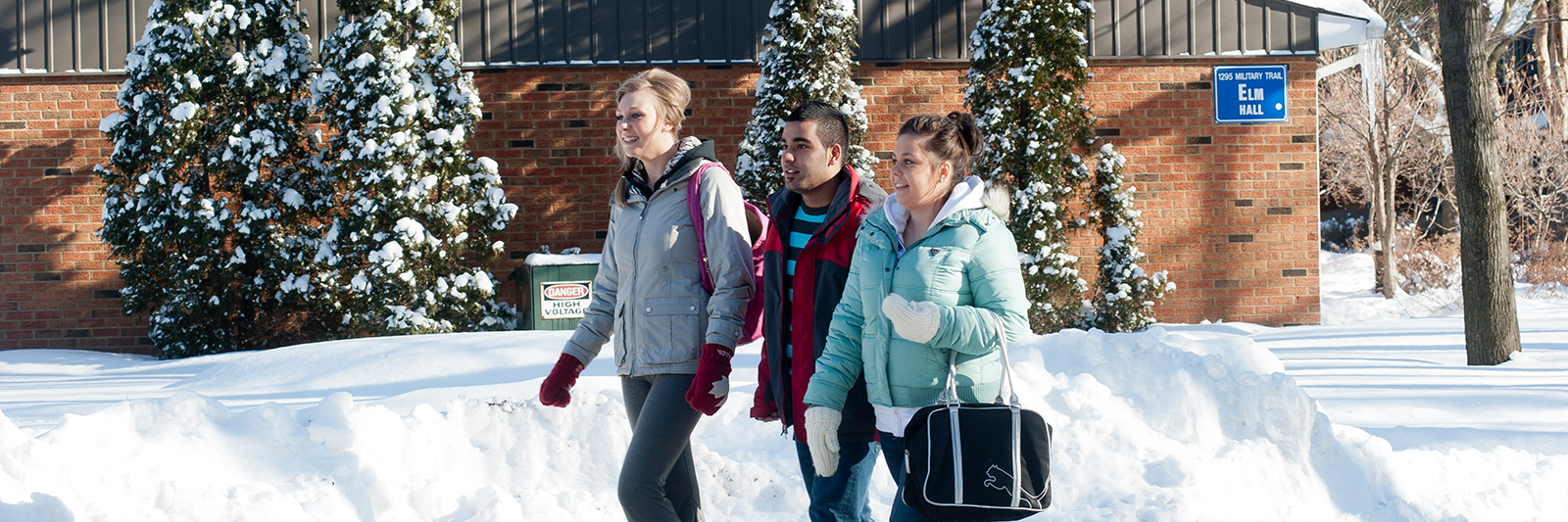 Three U of T Scarborough students walking to class during the winter