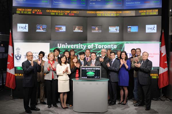 students and faculty opening the markets at the toronto stock exchange