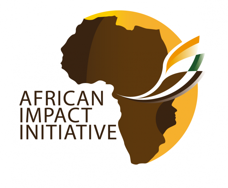 African continent in brown and yellow with the words African Impact Initiative next to it. 