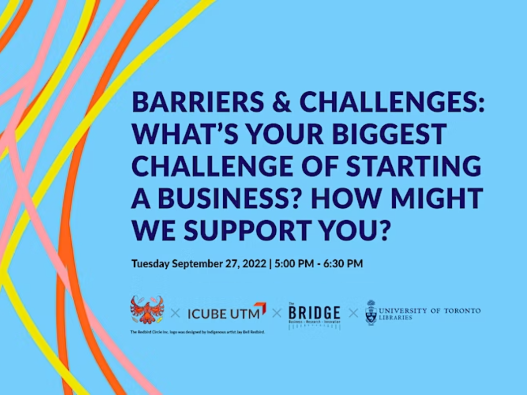 A poster for "Barriers & Challenges: What’s your biggest challenge of starting a business" workshop