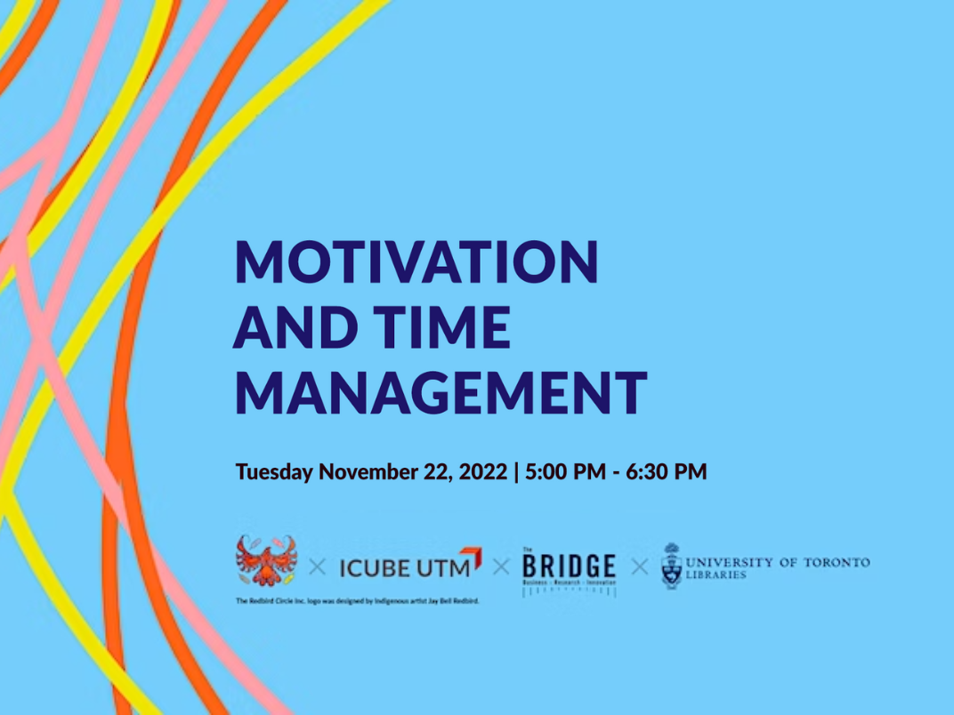 A poster for "Motivation and Time Management" workshop