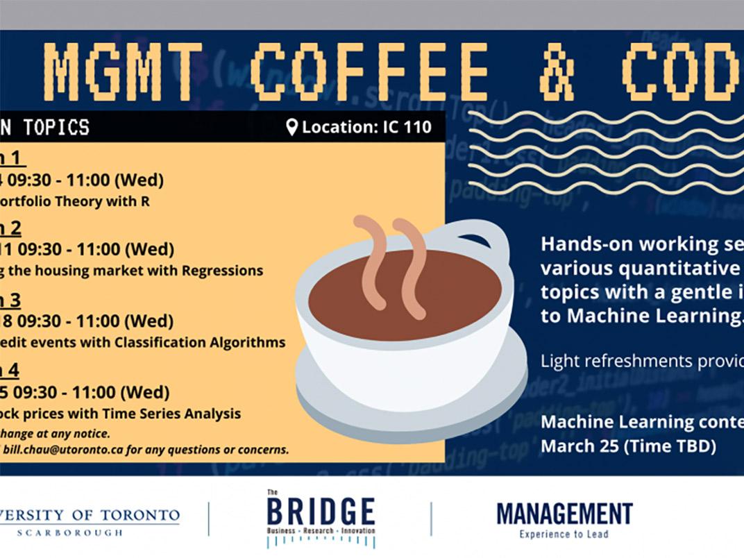 Poster with details for Coffee and Code sessions