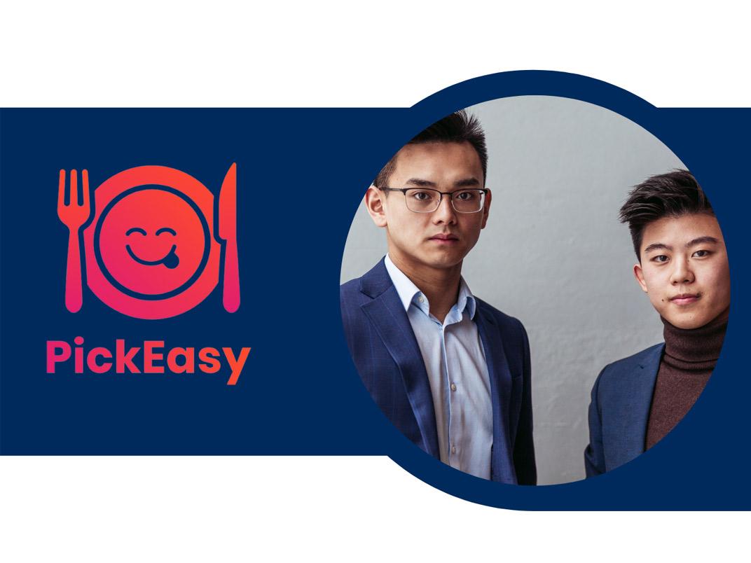 pick easy logo beside the two founders of the company