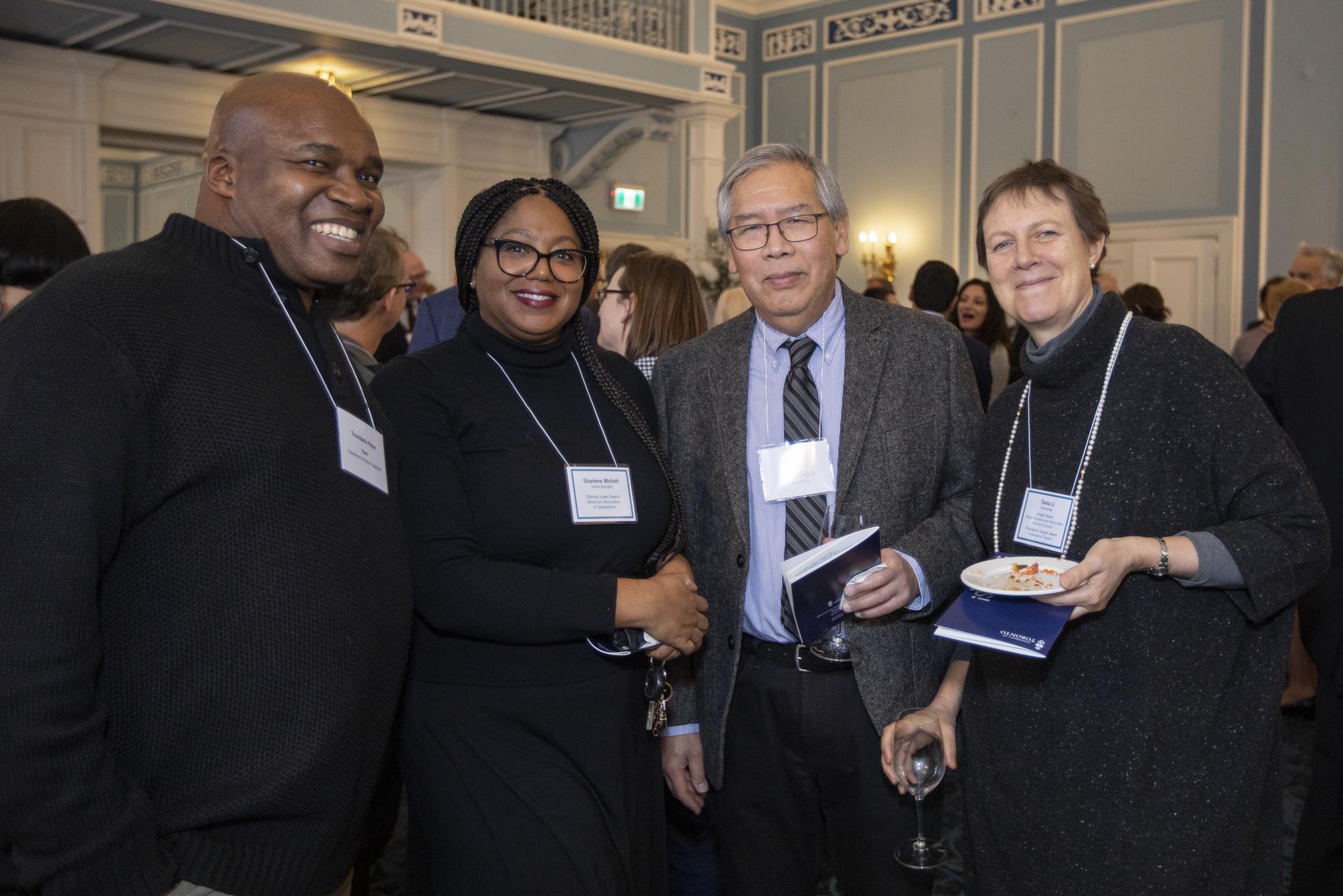 Professor Thembela Kepe with Professors Sharlene Mollett, Victor Li and Tania Li at U of T Salutes 2019 - Faculty Club Event 
